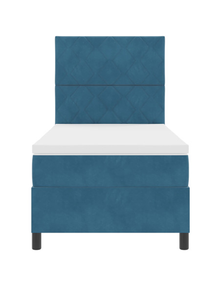 Letto a Box con Materasso Blu Scuro 90x200 cm Velluto