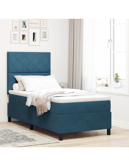 Letto a box con materasso Blu scuro 100x200 cm Velluto