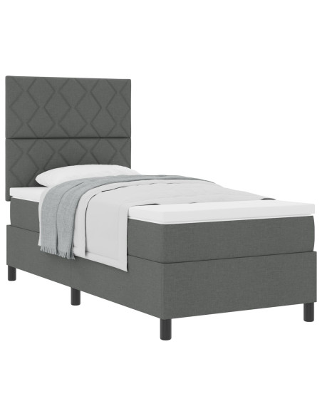 Letto con Box Spring e Materasso Grigio Scuro 90x200 cm in Tessuto