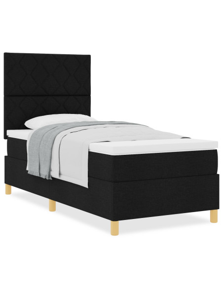 Letto box spring  con materasso nero singolo in tessuto