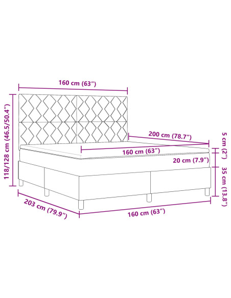 Letto Box Spring e Materasso Grigio Chiaro 160x200 cm in Tessuto