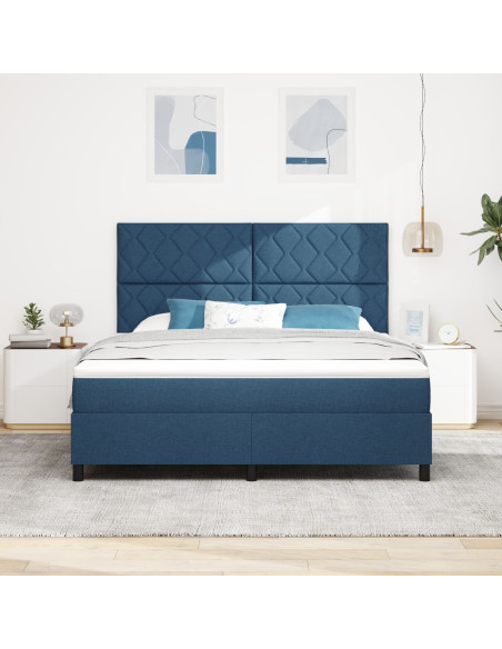 Letto Box Spring  con Materasso Blu Super King in Tessuto