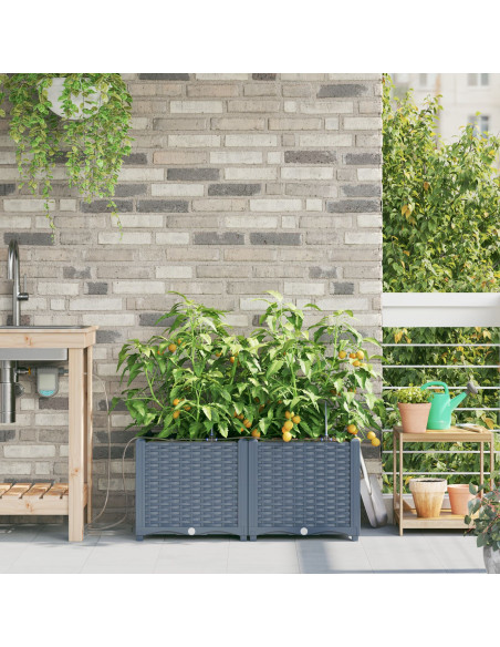 Vasi da Giardino con Sistema di Irrigazione 2 pezzi Grigio Chiaro