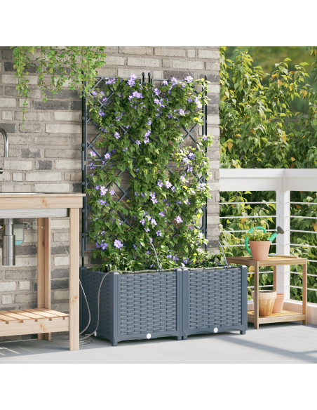 Fioriere da Giardino con Sistema di Irrigazione 2 pezzi Grigio Chiaro