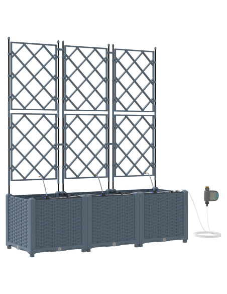 Fioriere da Giardino con Sistema di Irrigazione 3 pz Grigio Chiaro