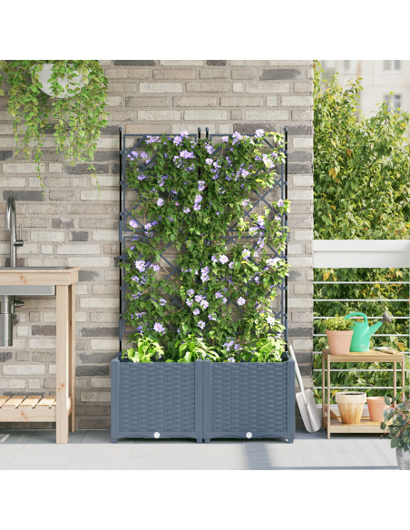 Fioriera da Giardino con Graticcio 2 pz Grigio Chiaro 80x40x143 cm