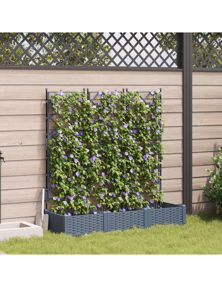 Fioriera da giardino con traliccio  3 pezzi Grigio chiaro 120x40x125.5 cm
