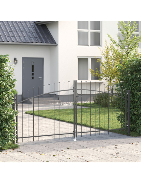 Cancello da Giardino  con Punta a Lancia Doppia in Grigio 125x300 cm in Acciaio