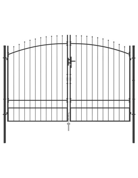 Cancello da Giardino  con Punta a Lancia Doppio Battente Grigio 200x300 cm Acciaio