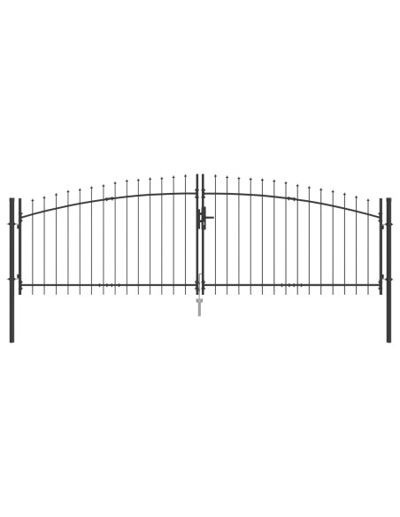 Cancello da Giardino  con Punta di Lancia Doppio Battente Grigio 100x400 cm Acciaio
