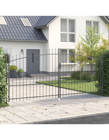Cancello da Giardino  con Punta a Lancia Doppio Battente Grigio 175x400 cm Acciaio