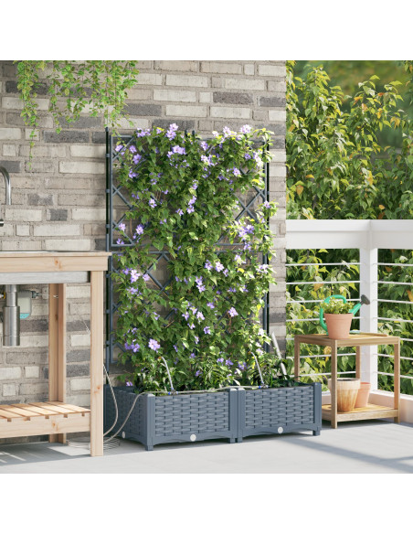 Vasi da Giardino con Sistema di Irrigazione 2 pezzi Grigio chiaro