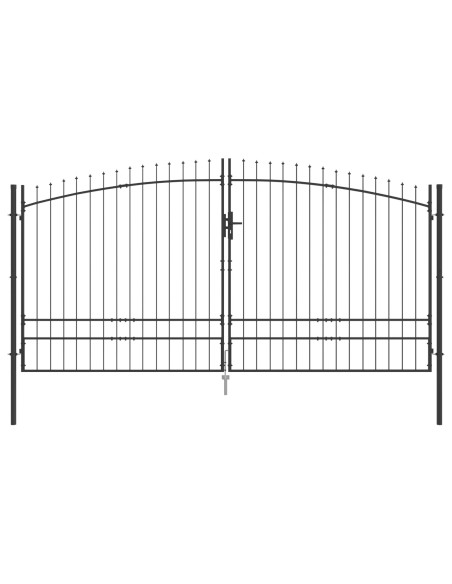 porta da giardino  con punta a lancia a doppio swing grigio 200x400 cm in acciaio