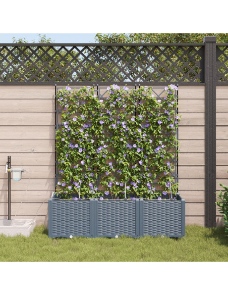 Fioriere da Giardino con Sistema di Irrigazione 3 pz Grigio Chiaro