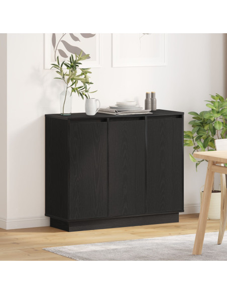 Sideboard  con LED in rovere nero 90x32x75 cm in legno ingegnerizzato