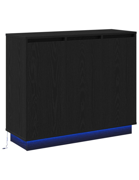 Sideboard  con LED in rovere nero 90x32x75 cm in legno ingegnerizzato