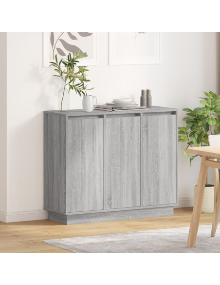 Mobile da soggiorno con LED Grigio Sonoma 90x32x75 cm in legno ingegnerizzato