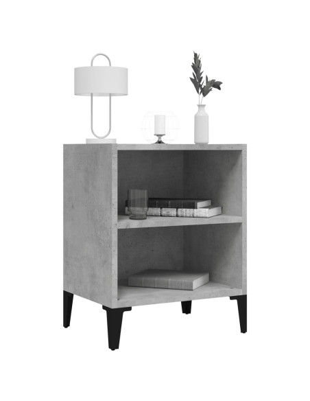 Comodino con Gambe in Metallo Grigio Cemento 40x30x50 cm