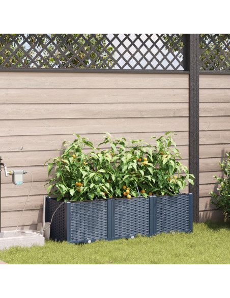 Fioriere da Giardino con Sistema di Irrigazione 3 pcs Grigio
