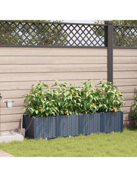 Fioriere da giardino  con sistema di irrigazione 4 pezzi Grigio