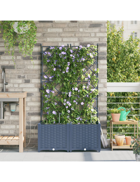 Fioriere da Giardino con Sistema di Irrigazione 2 pz Grigio