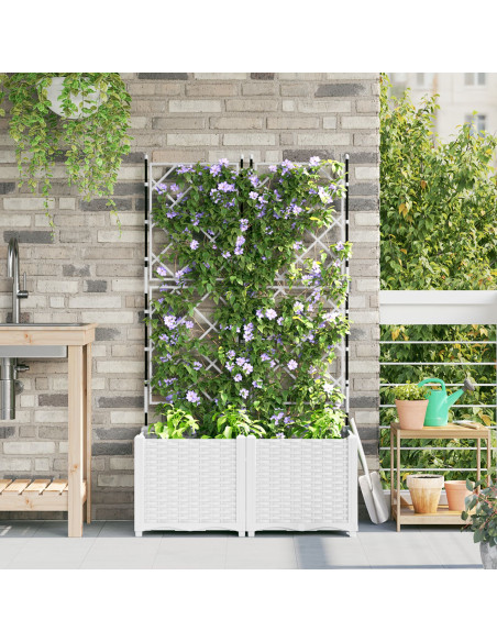 Fioriera da giardino  con trellis 2 pezzi bianca 80x40x143 cm