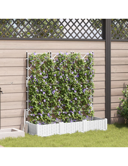 Vaso da Giardino  con Trellis 3 pcs Bianco 120x40x125.5 cm