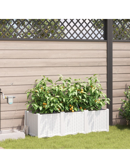 Fioriere da Giardino con Sistema di Irrigazione 3 pz Bianco