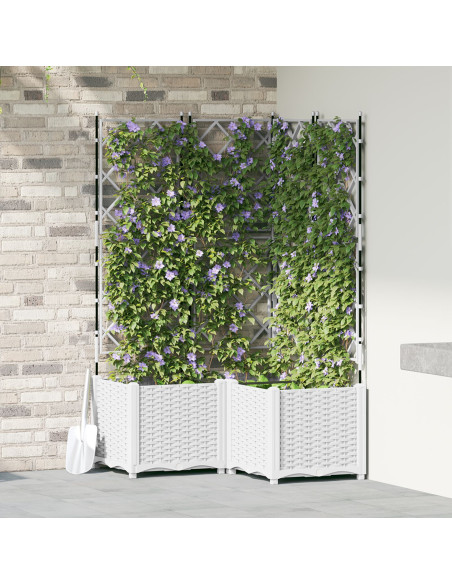 Fioriera da giardino  con traliccio 3 pz Bianca 80x80x143 cm