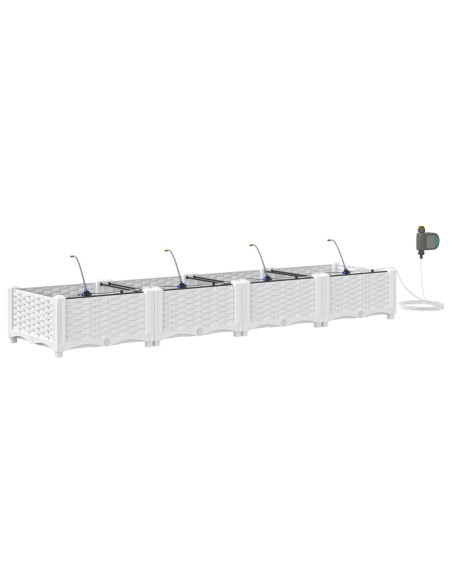 Fioriere da Giardino con Sistema di Irrigazione 4 pezzi Bianco