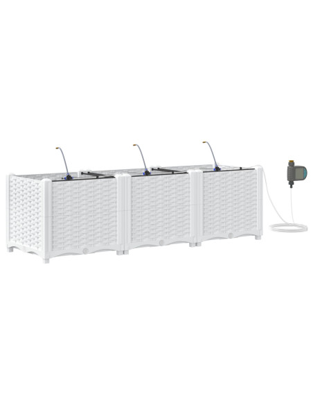 Fioriere da Giardino con Sistema di Irrigazione 3 pz Bianco