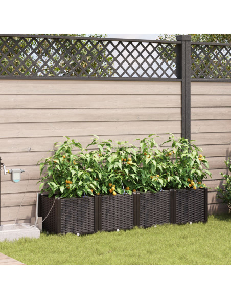 Vasi da Giardino con Sistema di Irrigazione 4 pz Marrone