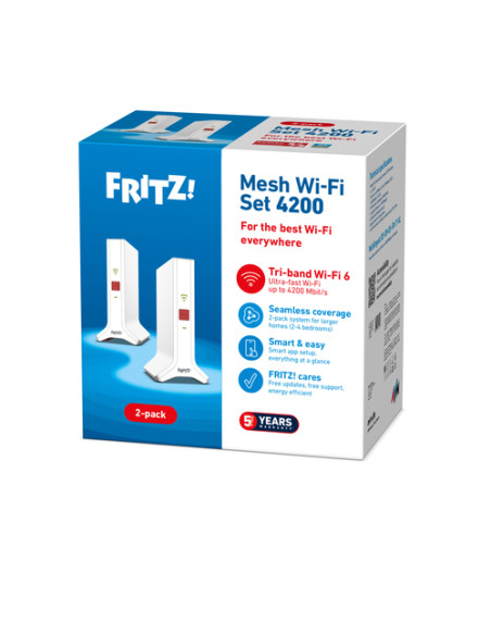 FRITZ!Repeater FRITZ!Mesh Set 4200 2-pack Edition International Ripetitore di rete 4200 Mbit/s Rosso, Bianco