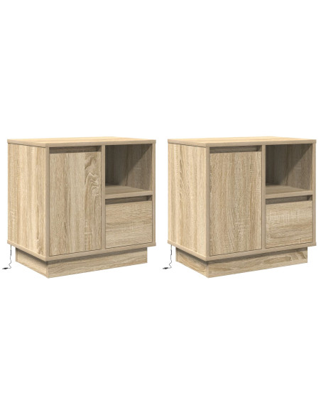 Comodini  con LED 2 pz Rovere di Sonoma 50x34,5x50 cm