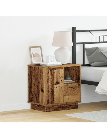Comodini  con luci LED 2 pezzi Legno Vecchio 50x34,5x50 cm