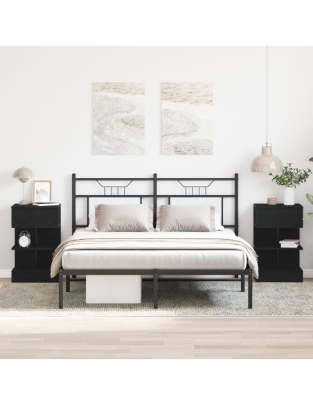 Comodino 2 pz Rovere Nero 40x35x65 cm Legno ingegnerizzato