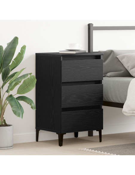 Comodino  con Gamba in Metallo Nero Rovere 40x35x69 cm