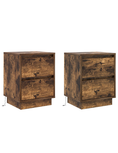 Comodini  con luci LED 2 pezzi Rovere affumicato 39x34.5x50 cm