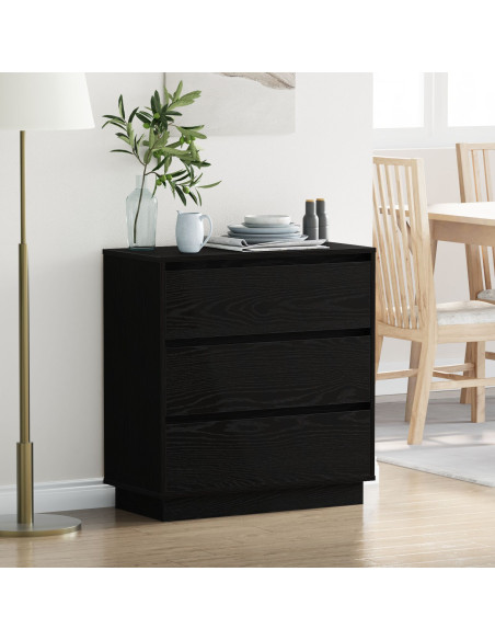 comodino  con LED a rovere nero 71x34,5x75 cm in legno ingegnerizzato