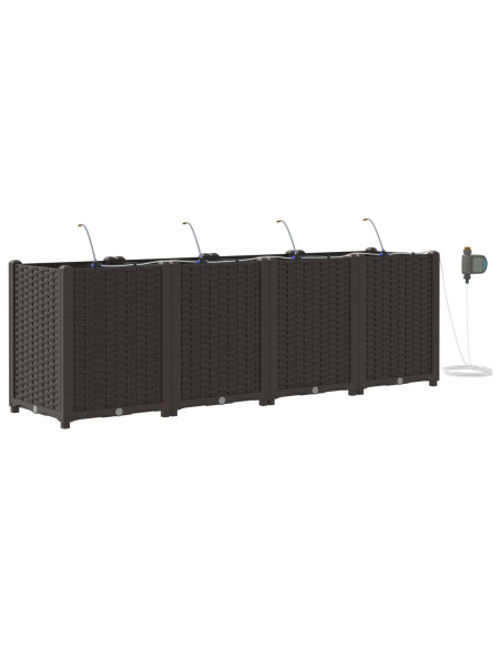 Fioriere da Giardino con Sistema di Irrigazione 4 pz Marrone