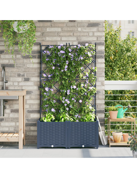 Fioriera da Giardino con Trellis 2 pcs Grigia 80x40x143 cm