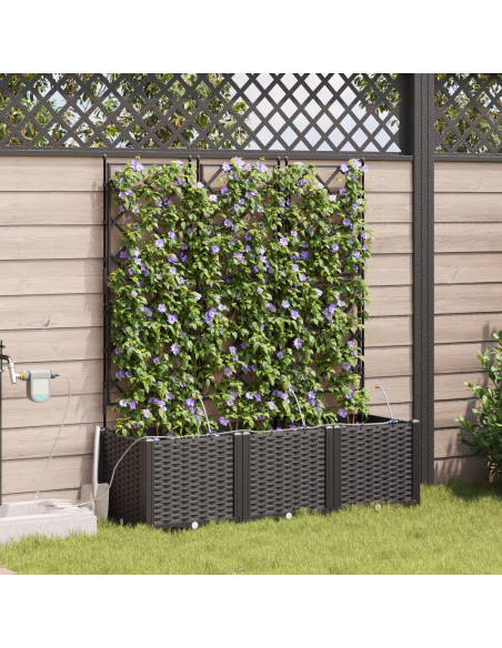 Fioriere da Giardino con Sistema di Irrigazione 3 pz Nero