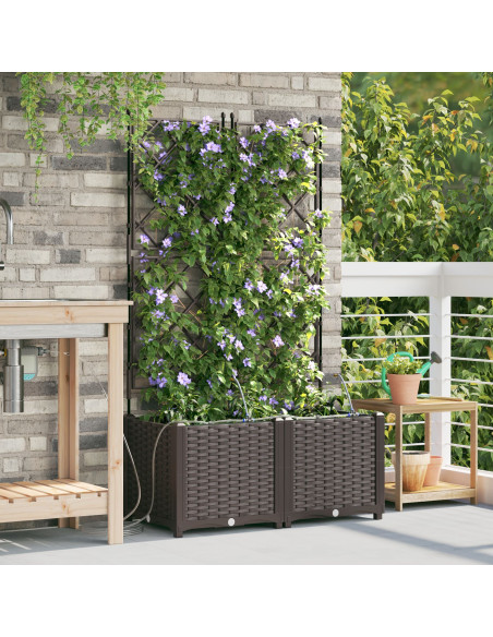 Fioriere da Giardino con Sistema di Irrigazione 2 pz Marrone