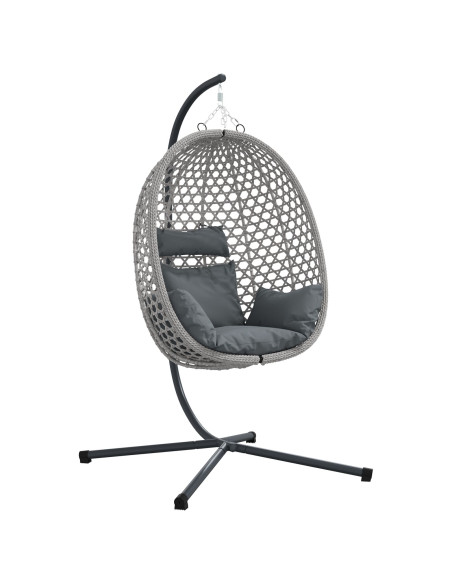 Sedia a Uovo Appesa con Struttura Grigia in Polyrattan