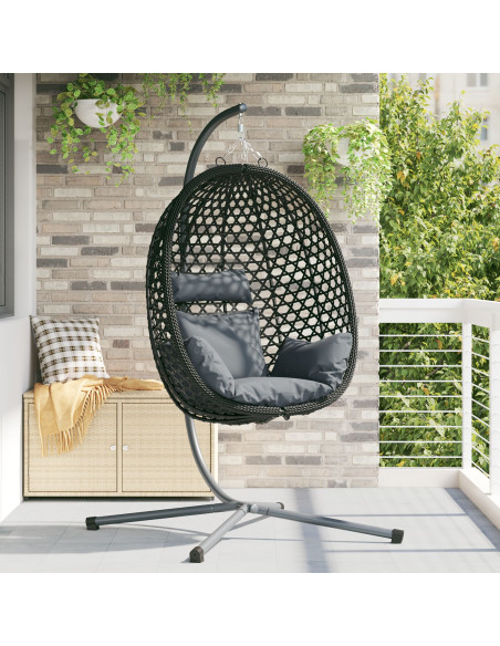 Sedia a Uovo Appesa  con Supporto Antracite Rattan Polimerico