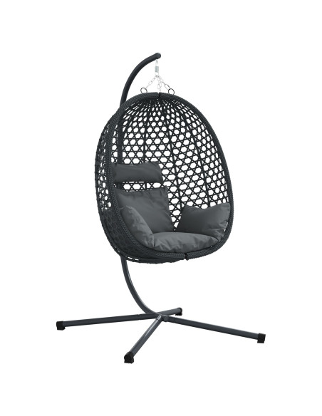 Sedia a Uovo Appesa  con Supporto Antracite Rattan Polimerico