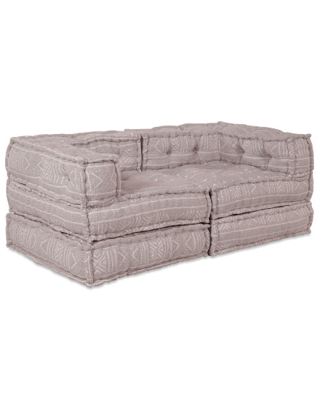 Pouffe Modulare a 2 Posti  Convertibile in Tessuto Marrone Chiaro