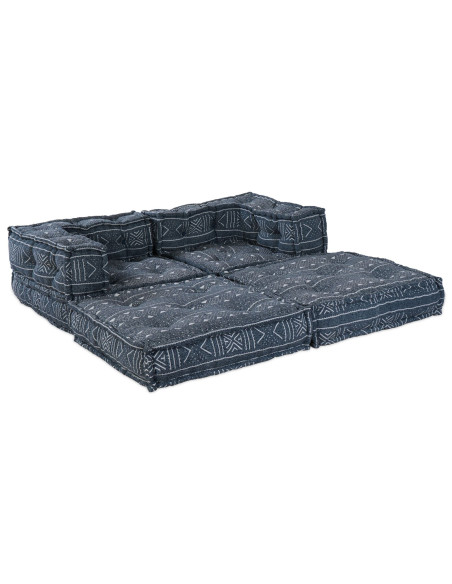 Pouf Sofa Modulare a 2 Posti Convertibile in Tessuto Indigo