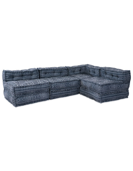 Pouf Sofà Modulare per 4 Persone Convertibile in Tessuto Indigo