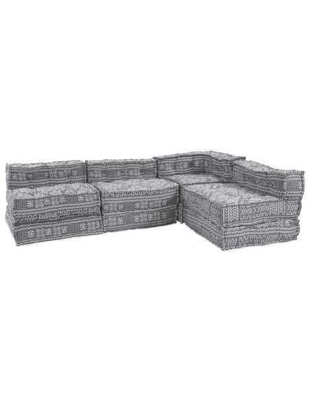 Pouf Sofa Modulare 4 Posti Convertibile in Tessuto Grigio Chiaro